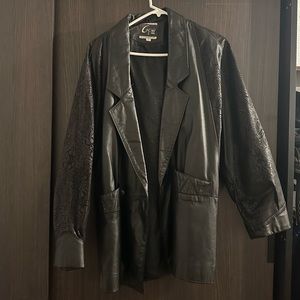 Vintage one-of-a-kind paisley sleeve print leather oversized blazer coat